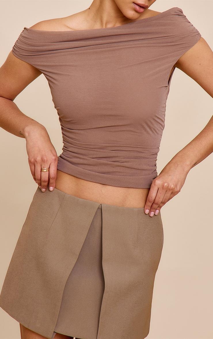 Mushroom Structured Woven Split Hem Mini Skirt Product Image