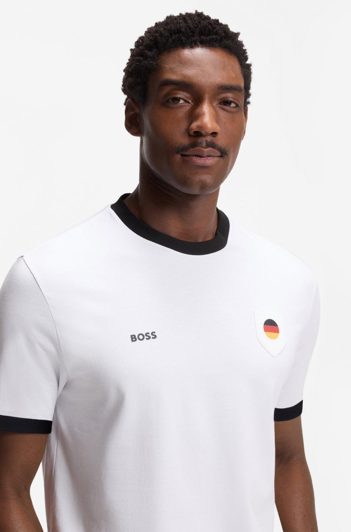 Stretch-cotton T-shirt with country flag and logo Product Image