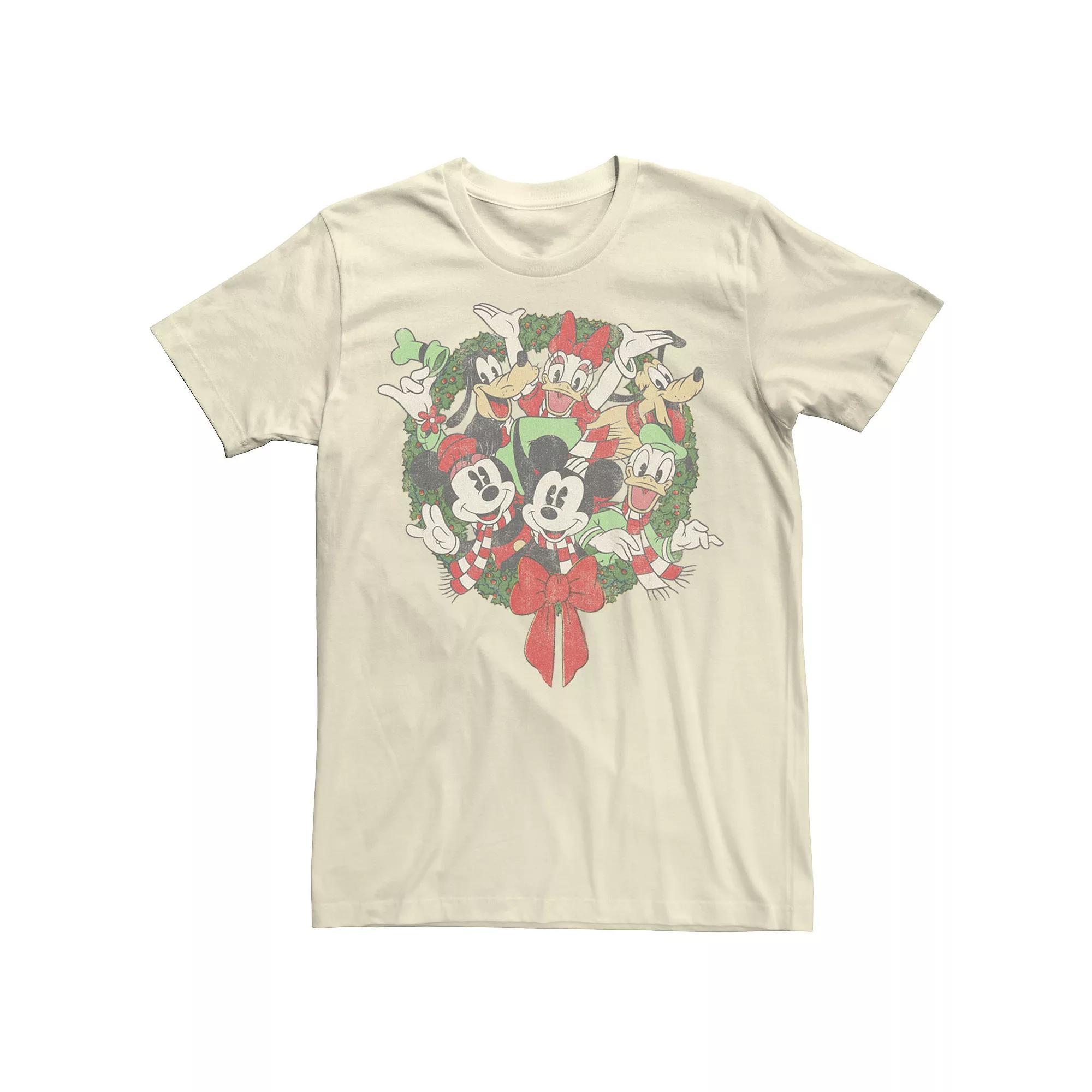 Disney's Group Shot Christmas Wreath Men's Tee,  Product Image