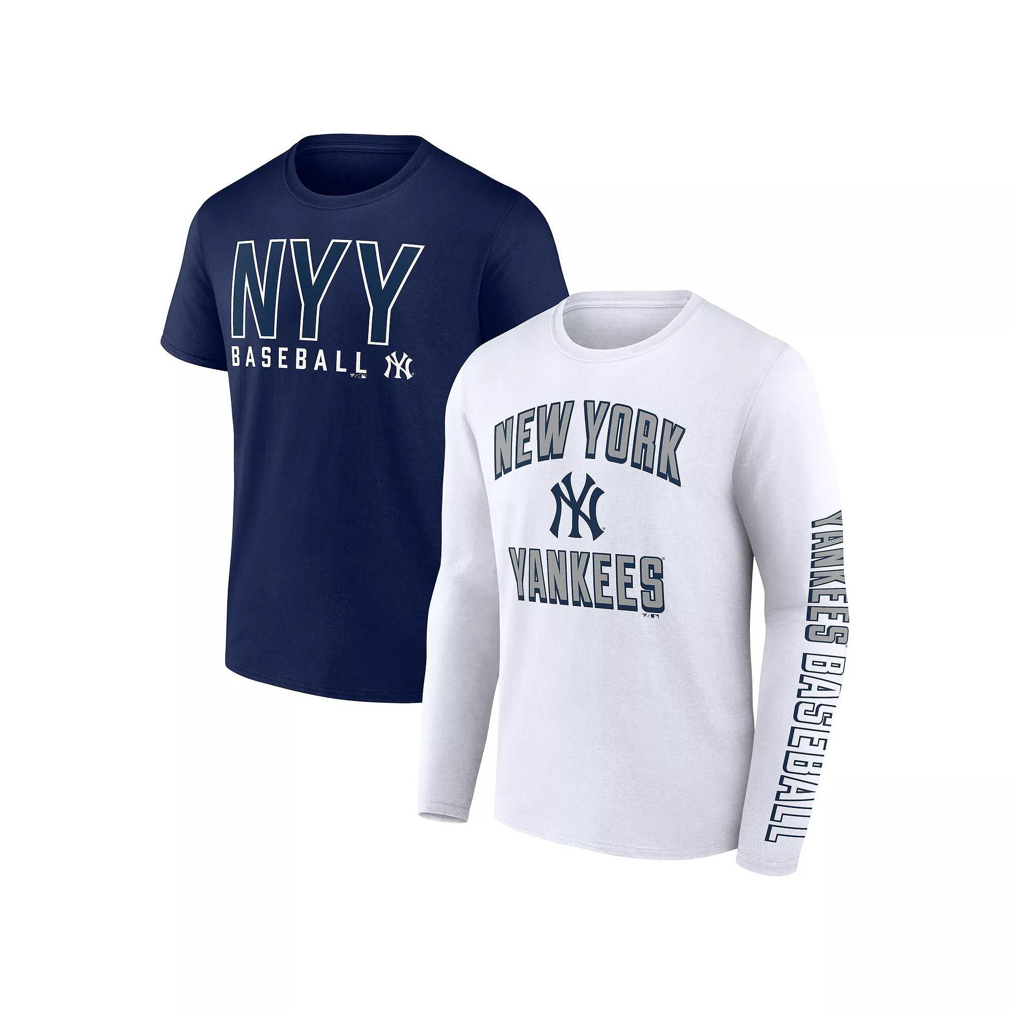 Men's Fanatics Branded Navy/White New York Yankees Two-Pack Combo T-Shirt Set, Size: Small, Blue Product Image