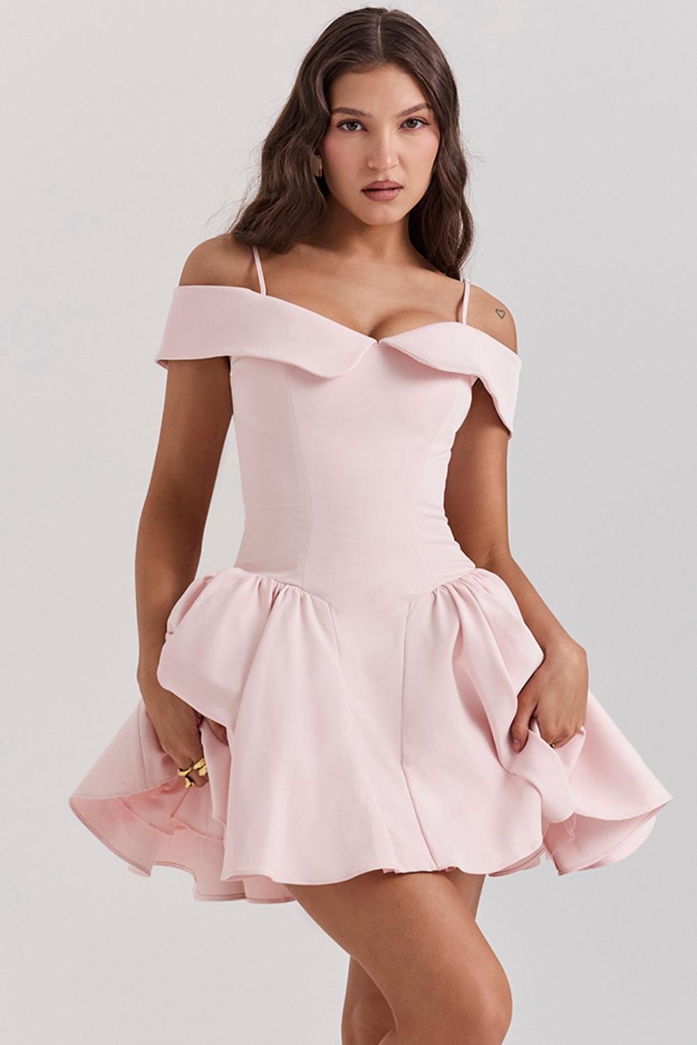 Elida  ballerina pink off shoulder mini dress - sale Product Image