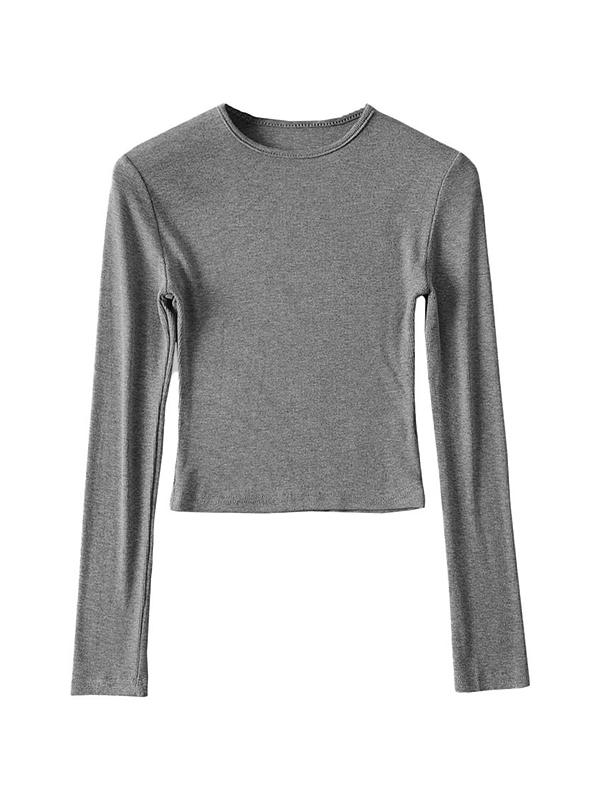 Basic Solid Cropped Long Sleeve Knit Product Image