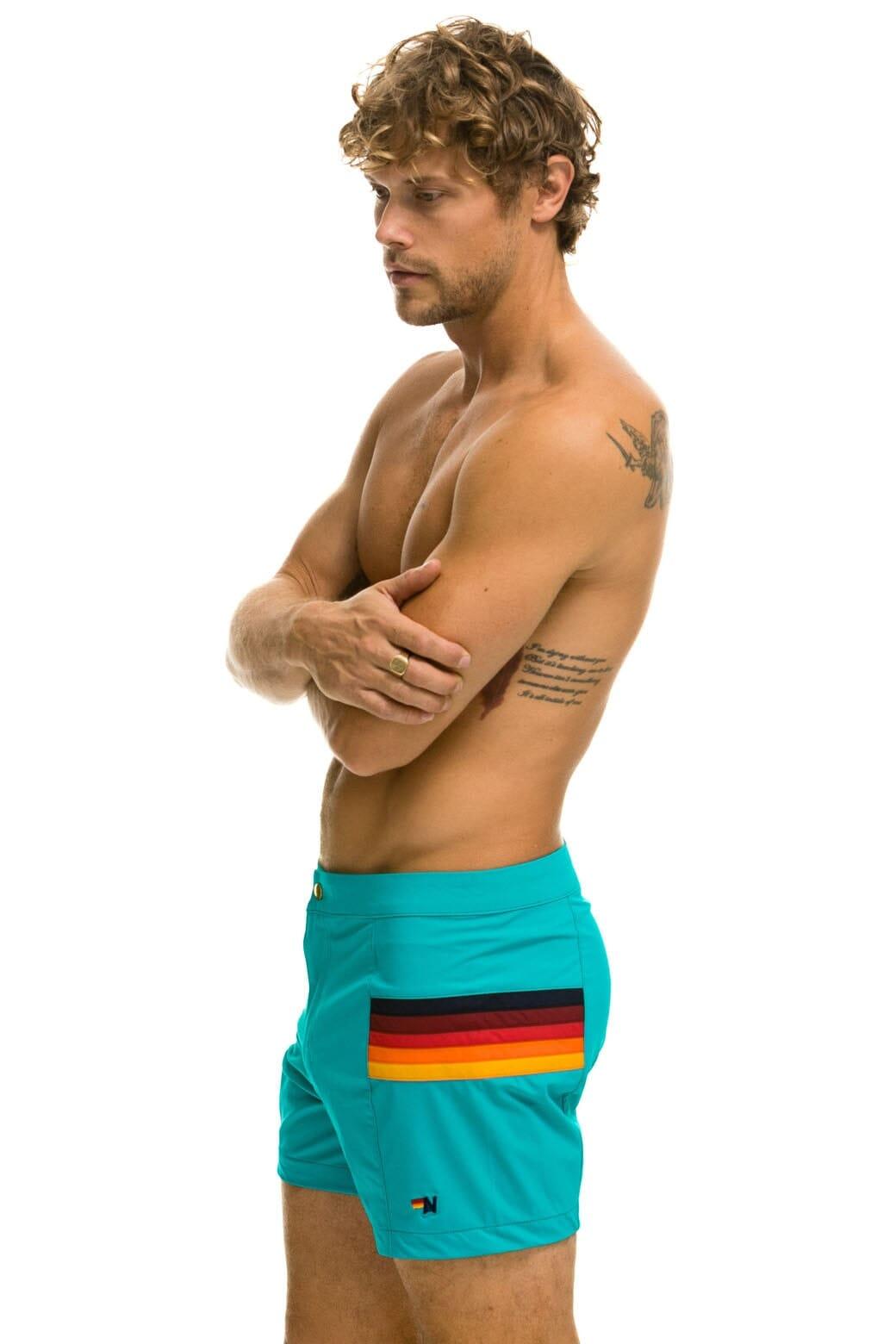 MEN'S HORIZONTAL 5 STRIPE FLEX SHORTS - JADE Male Product Image