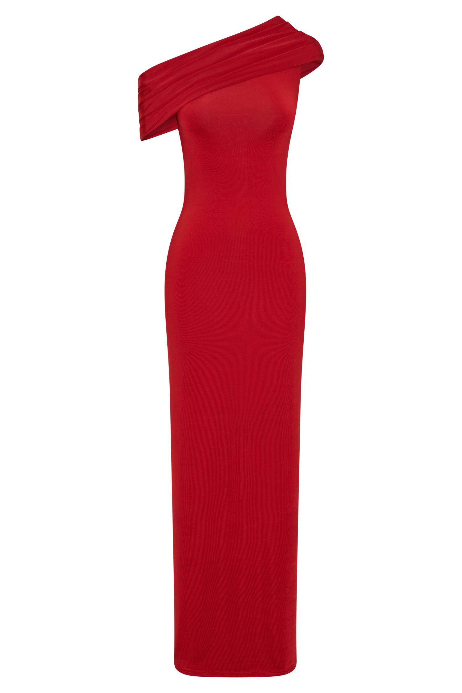 Cassandra Off Shoulder Slinky Maxi Dress - Red Product Image
