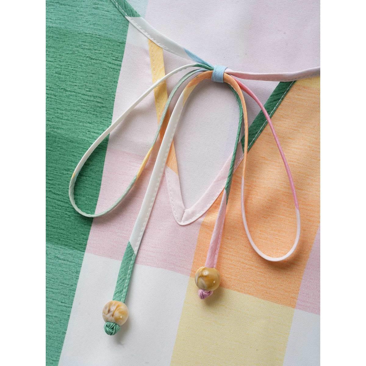 Plus Size Multicolor Contrast Plaid Tie Knot Lantern Sleeve Blouse Women Casual Elbow-length sleeve V-neck Everyday Blouses BloomChic 14-16/1X Product Image