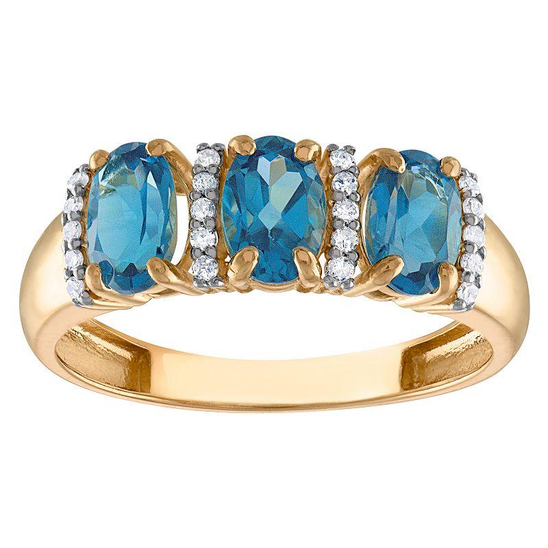 Tiara 10k Gold Gemstone & 1/10 Carat T.W. Diamond 3-Stone Ring, Women's, Green Product Image