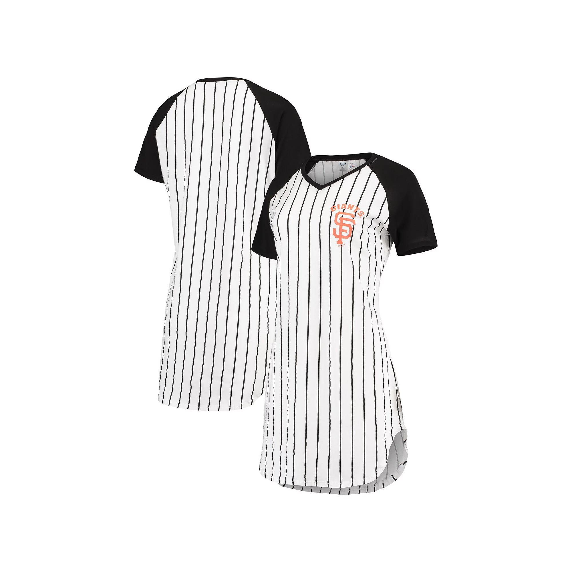 Women's Concepts Sport White/Black San Francisco Giants Vigor Pinstripe Raglan V-Neck Nightshirt, Size: Medium Product Image