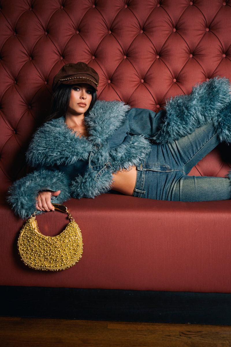 SIT PRETTY FUR TRIM DENIM JACKET Product Image