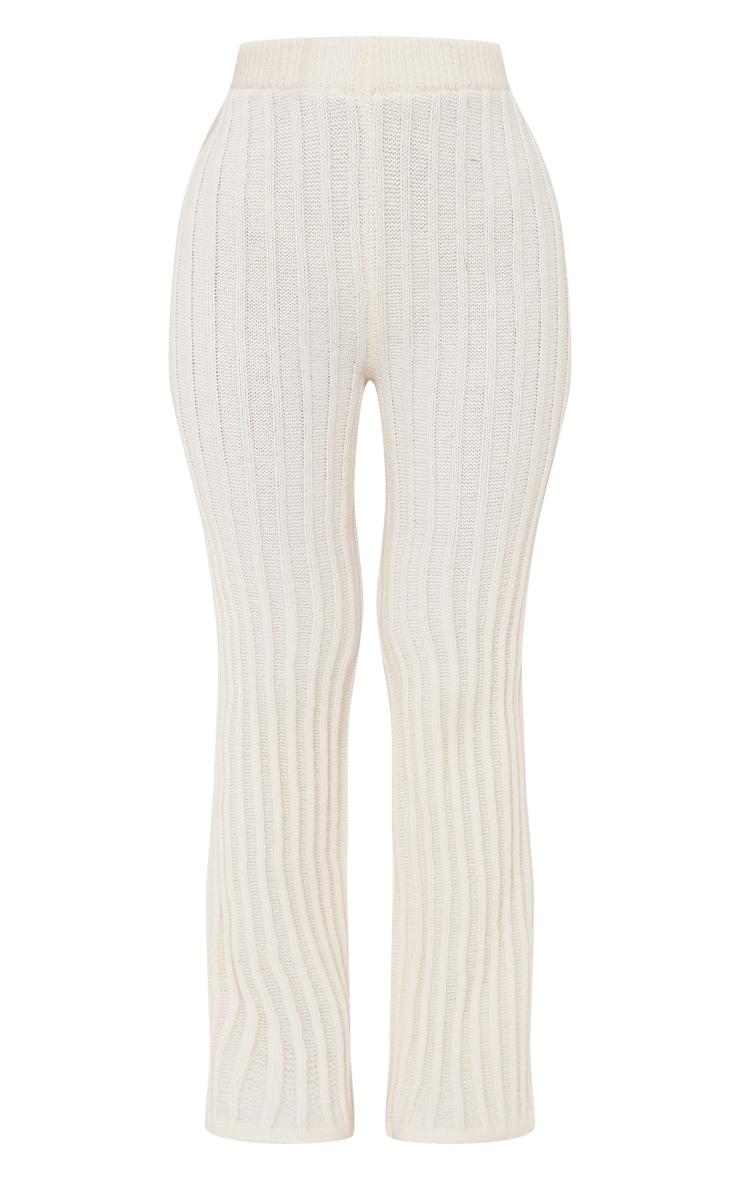 Petite Cream Athletic Sport Embroidered Knit Flared Pants Product Image