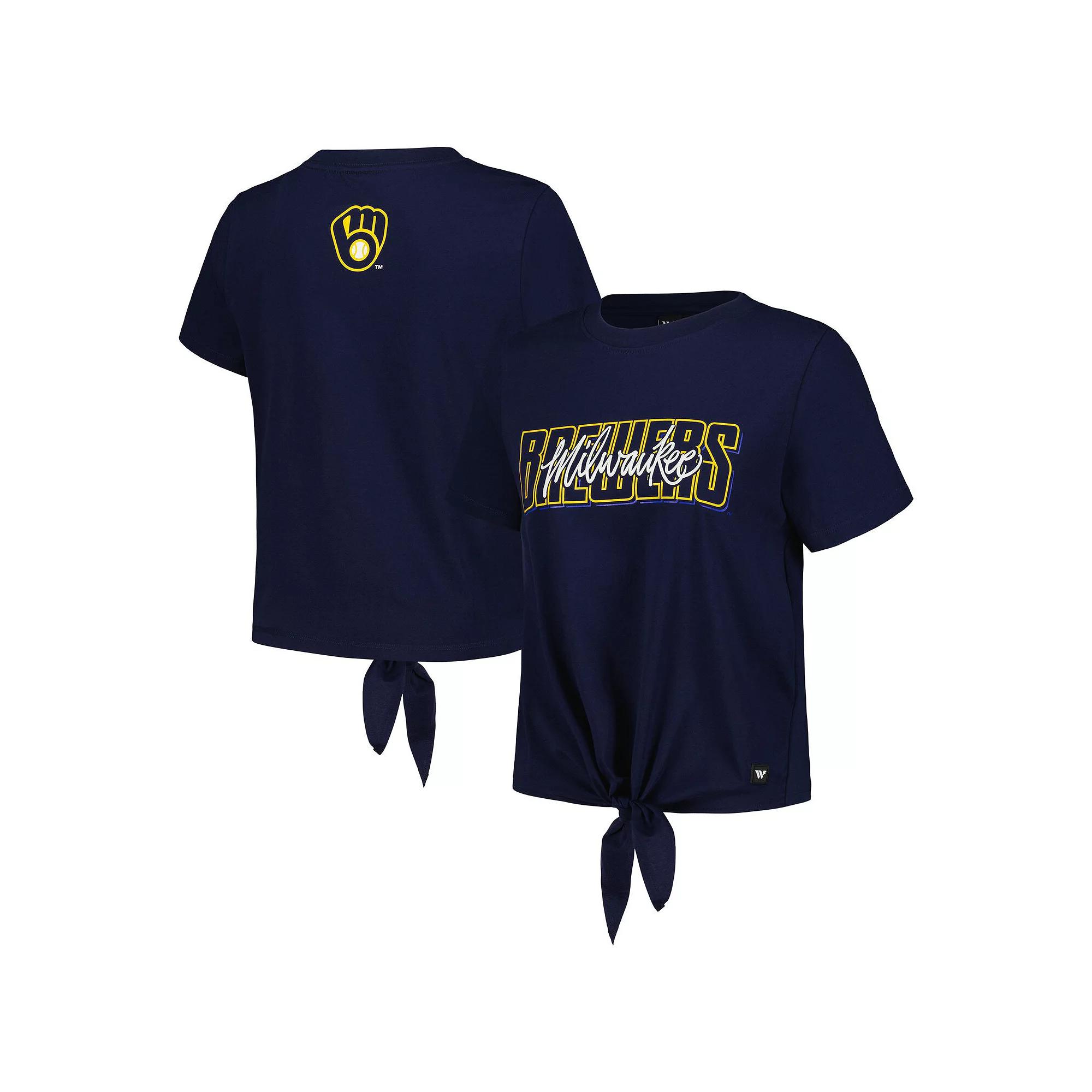 Women's The Wild Collective Navy Milwaukee Brewers Twist Front T-Shirt,  Product Image
