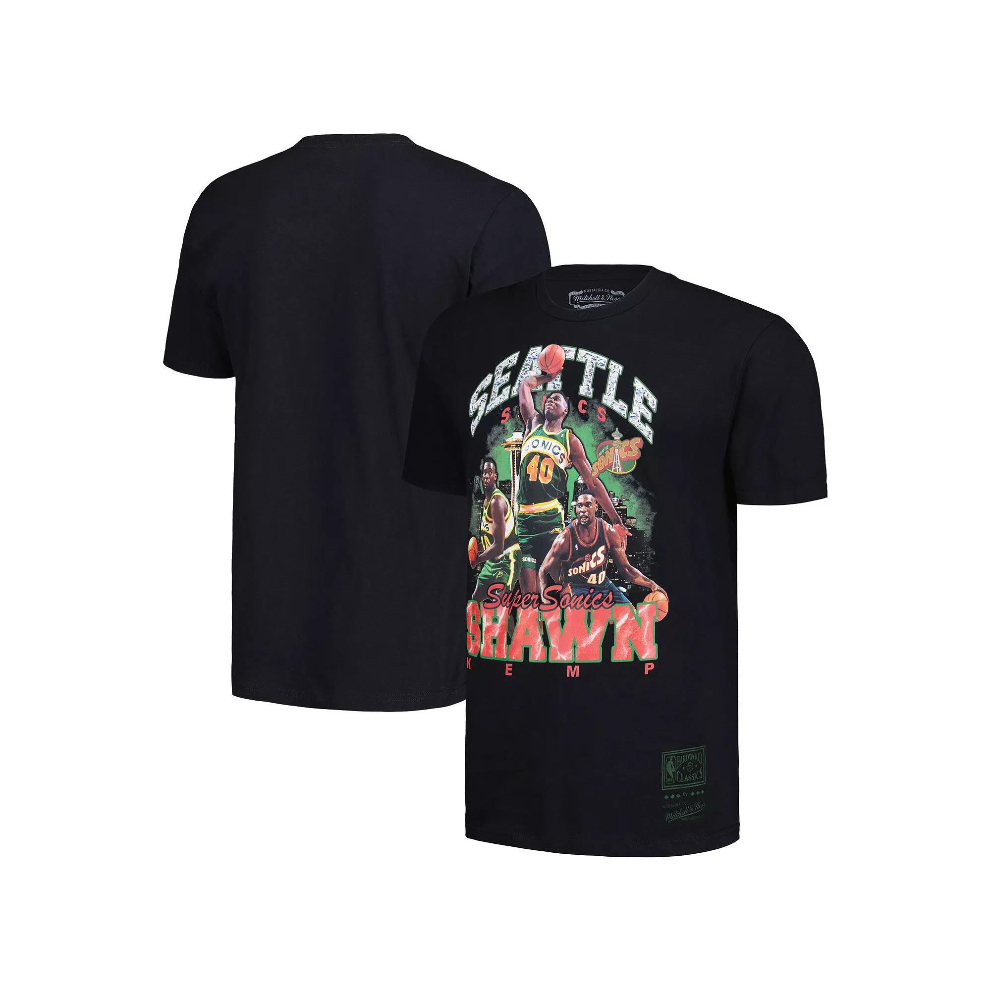 Men's Mitchell & Ness Shawn Kemp Black Seattle SuperSonics Hardwood Classics Bling Concert Player T-Shirt,  Product Image