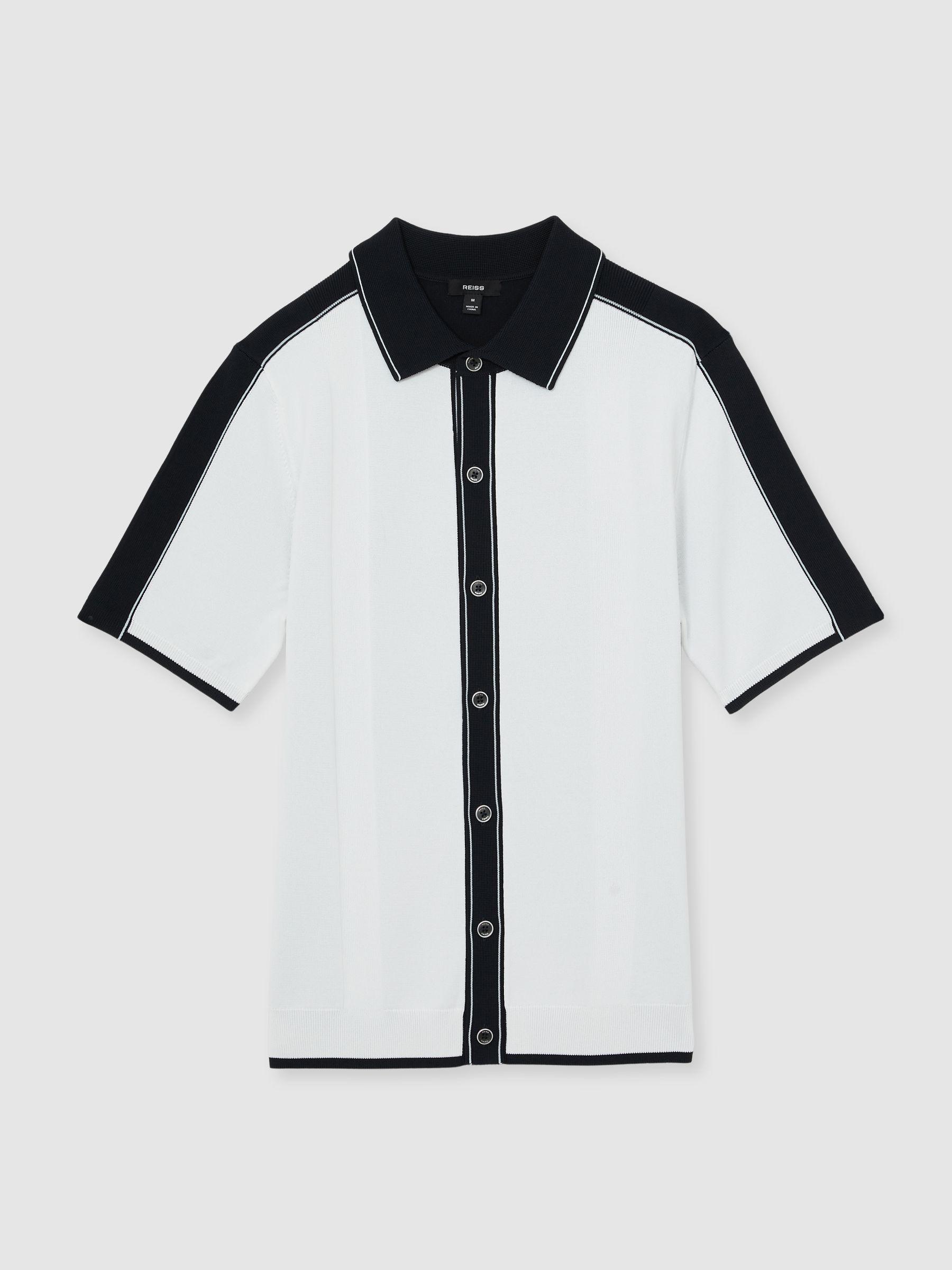 Colourblock Tipped Knit Shirt in White/Navy Product Image