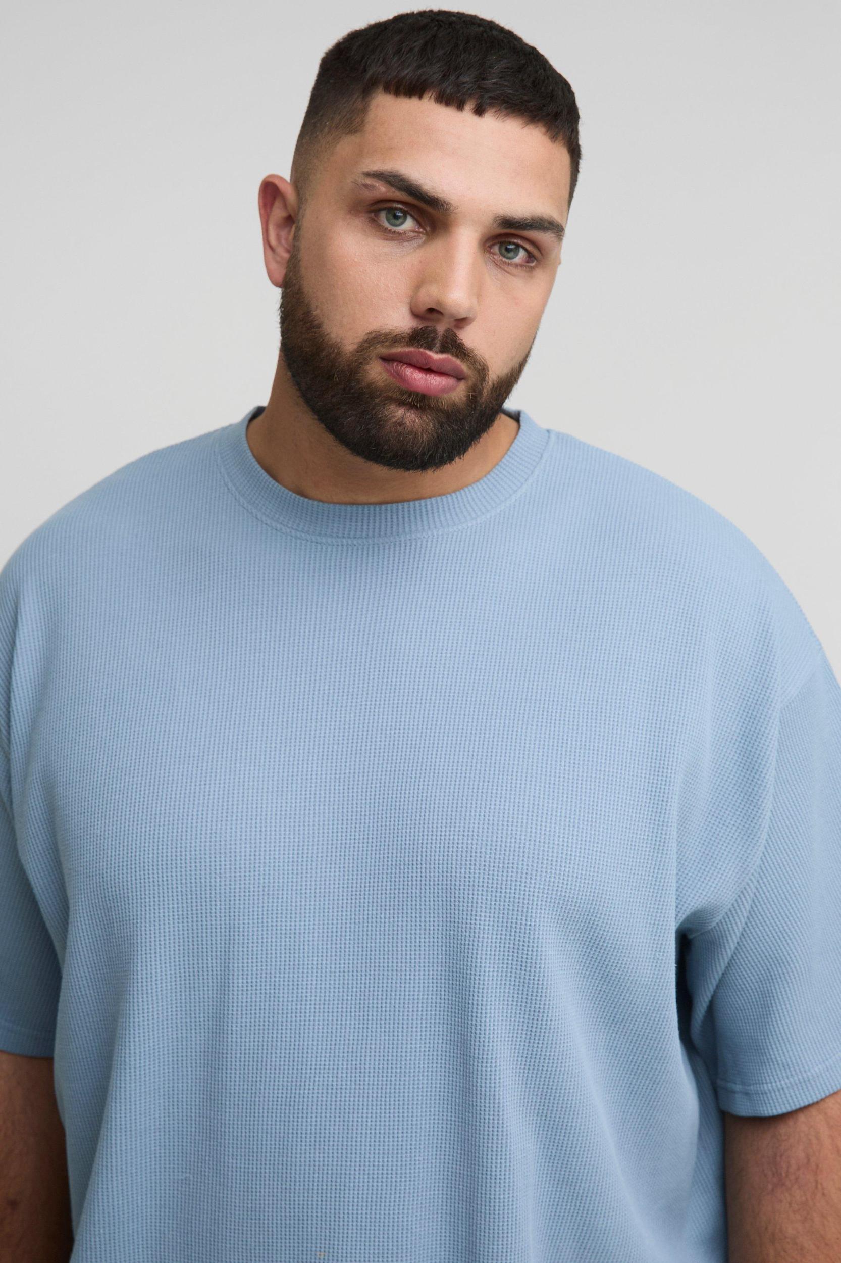 Plus Oversized Waffle T-Shirt & Cargo Short Set | boohooMAN USA Product Image