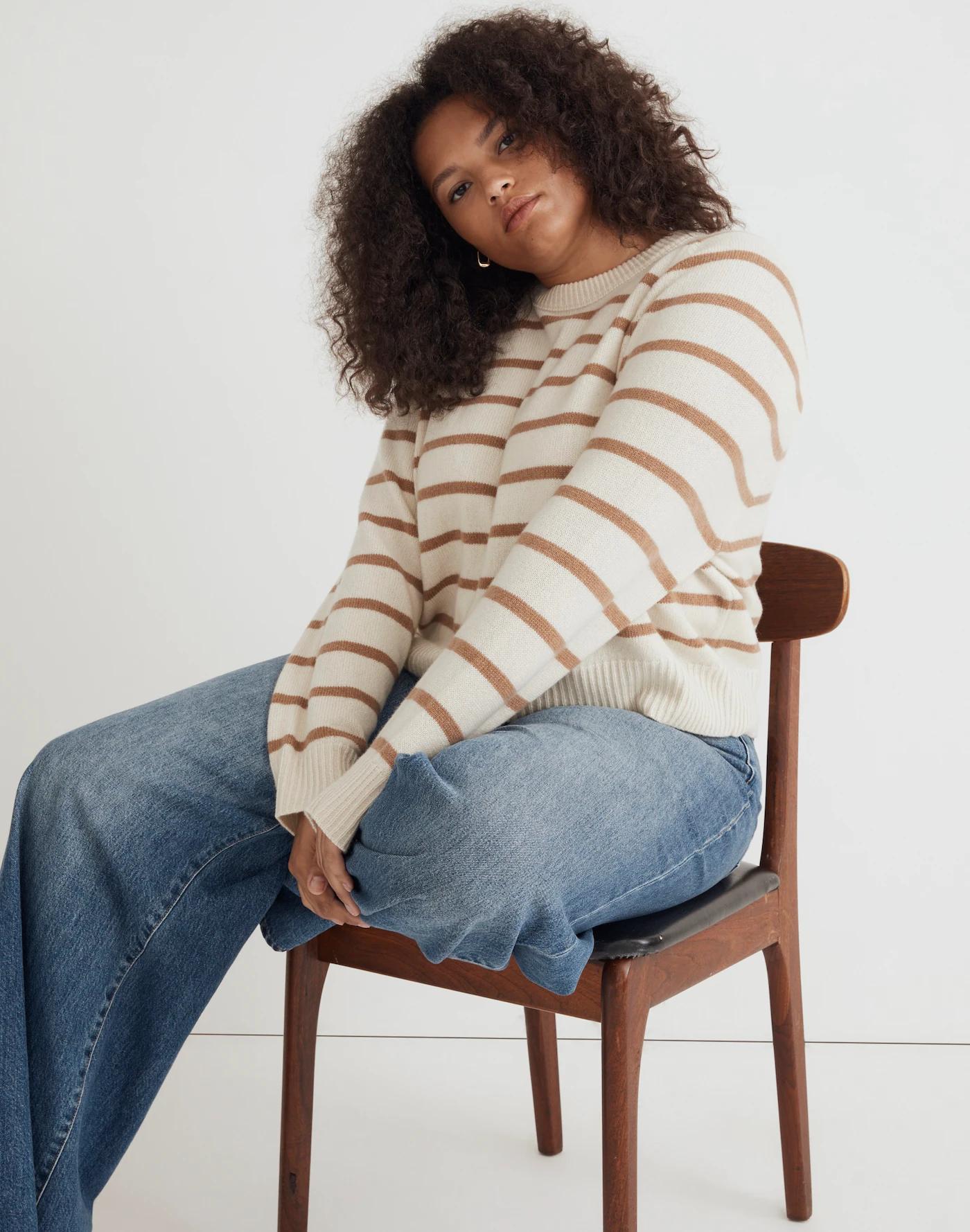 (Re)sourced Cashmere Crewneck Sweater in Stripe Product Image