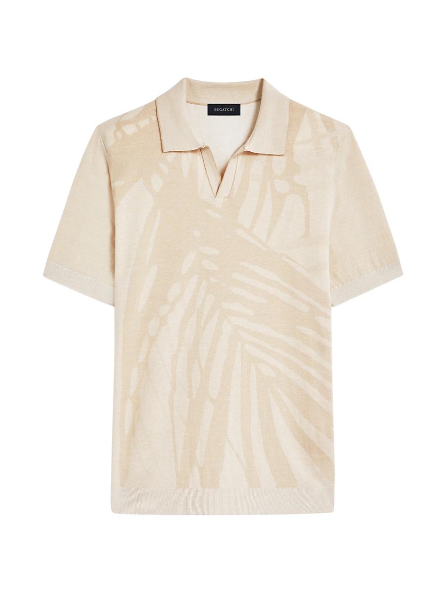 Mens Palm-Print Johnny Collar Short-Sleeve Polo Sweater Product Image