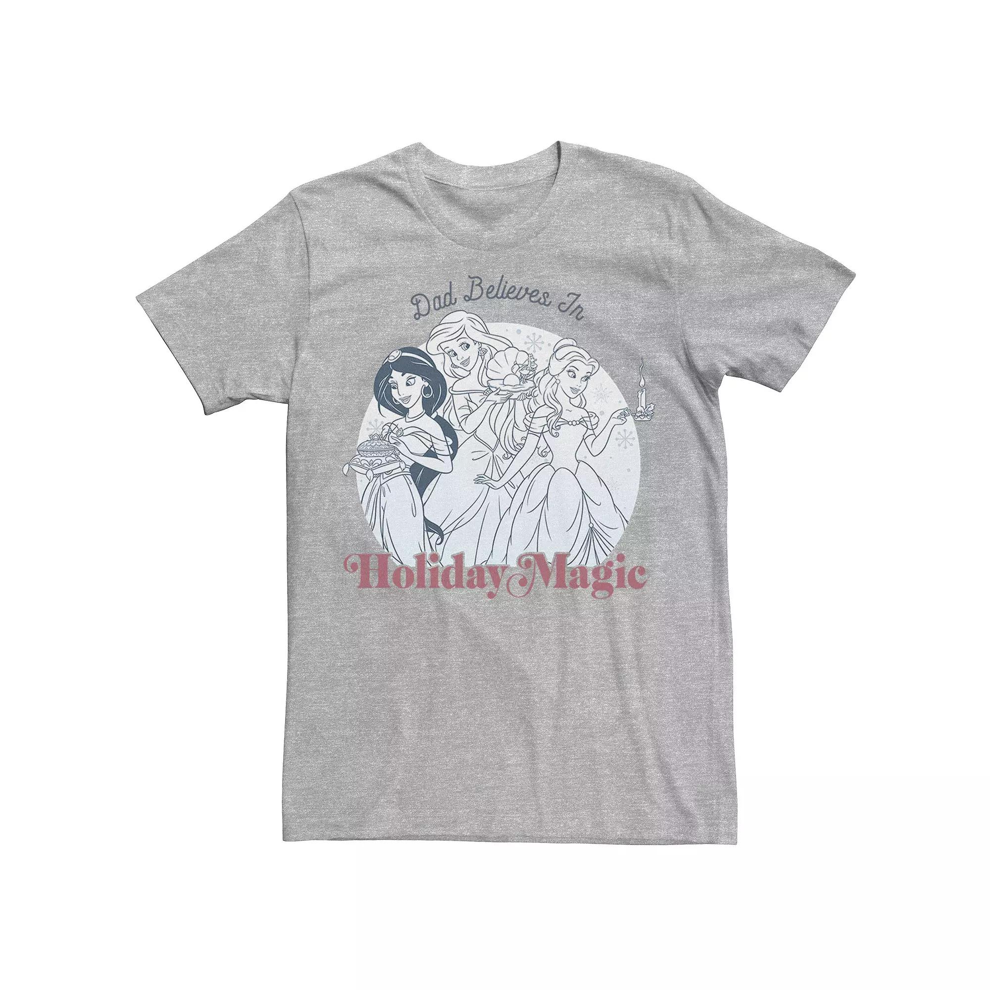 Men's Disney Princesses Dad Believes Holiday Magic Tee, Size: Large, Athletic Grey Product Image