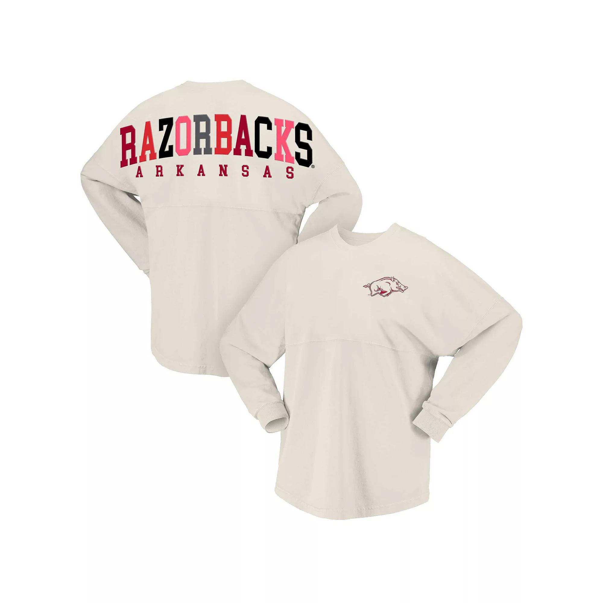 Women's Spirit Jersey Tan Arkansas Razorbacks Rainbow Arch Long Sleeve T-Shirt,  Product Image