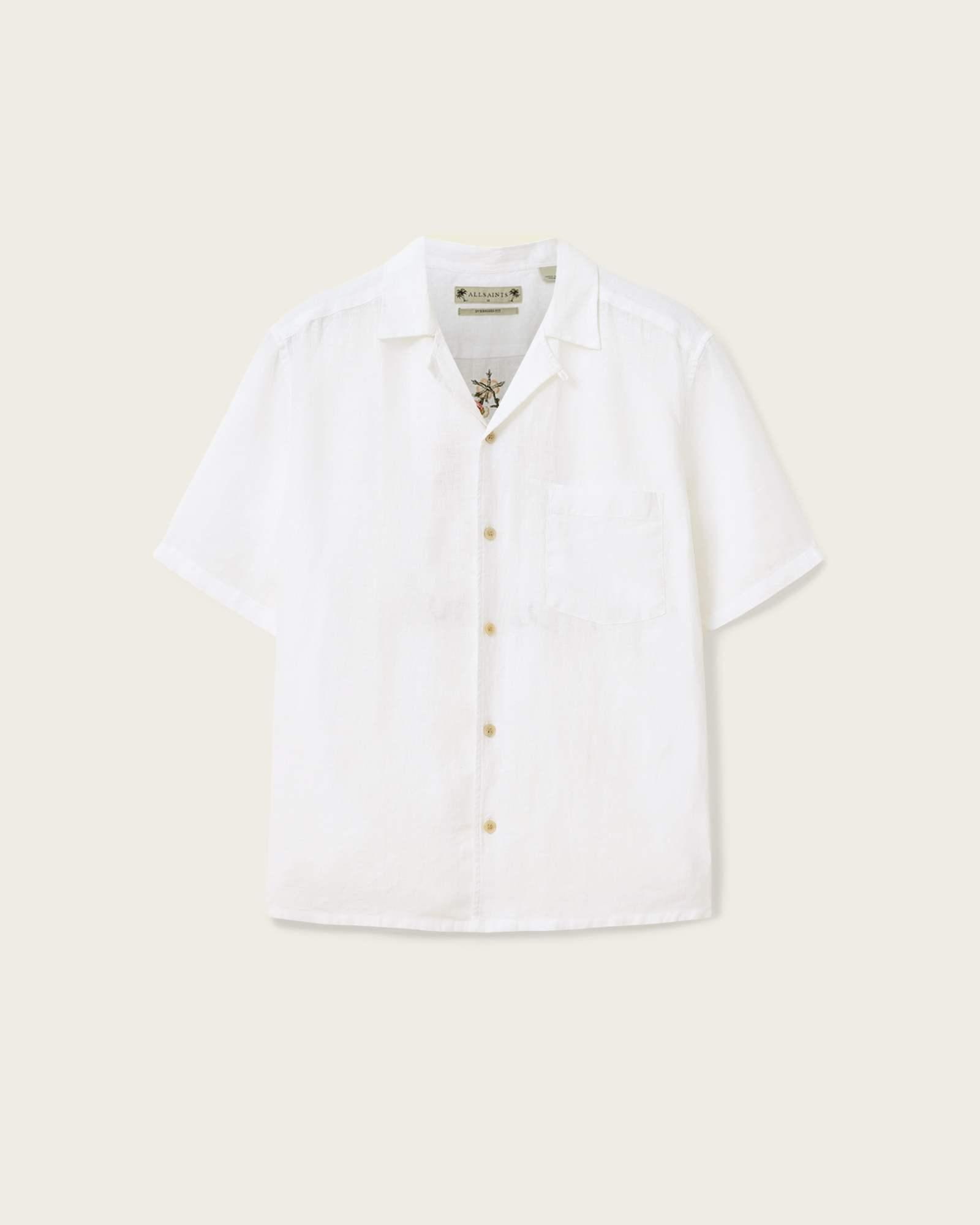 Tri Embroidered Linen Shirt Ecru | ALLSAINTS US Product Image