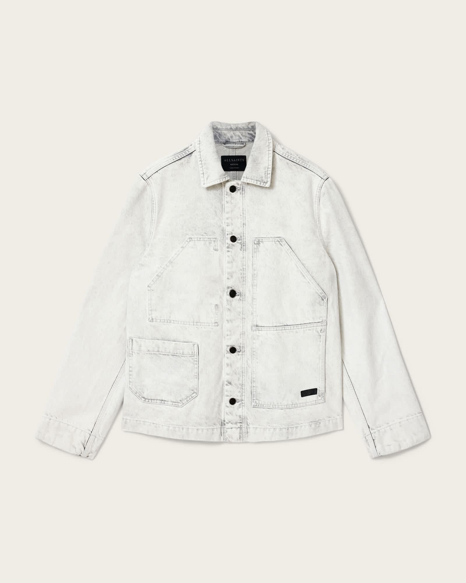 Mukesh Relaxed Fit Denim Shacket Bleached Grey | ALLSAINTS US Product Image