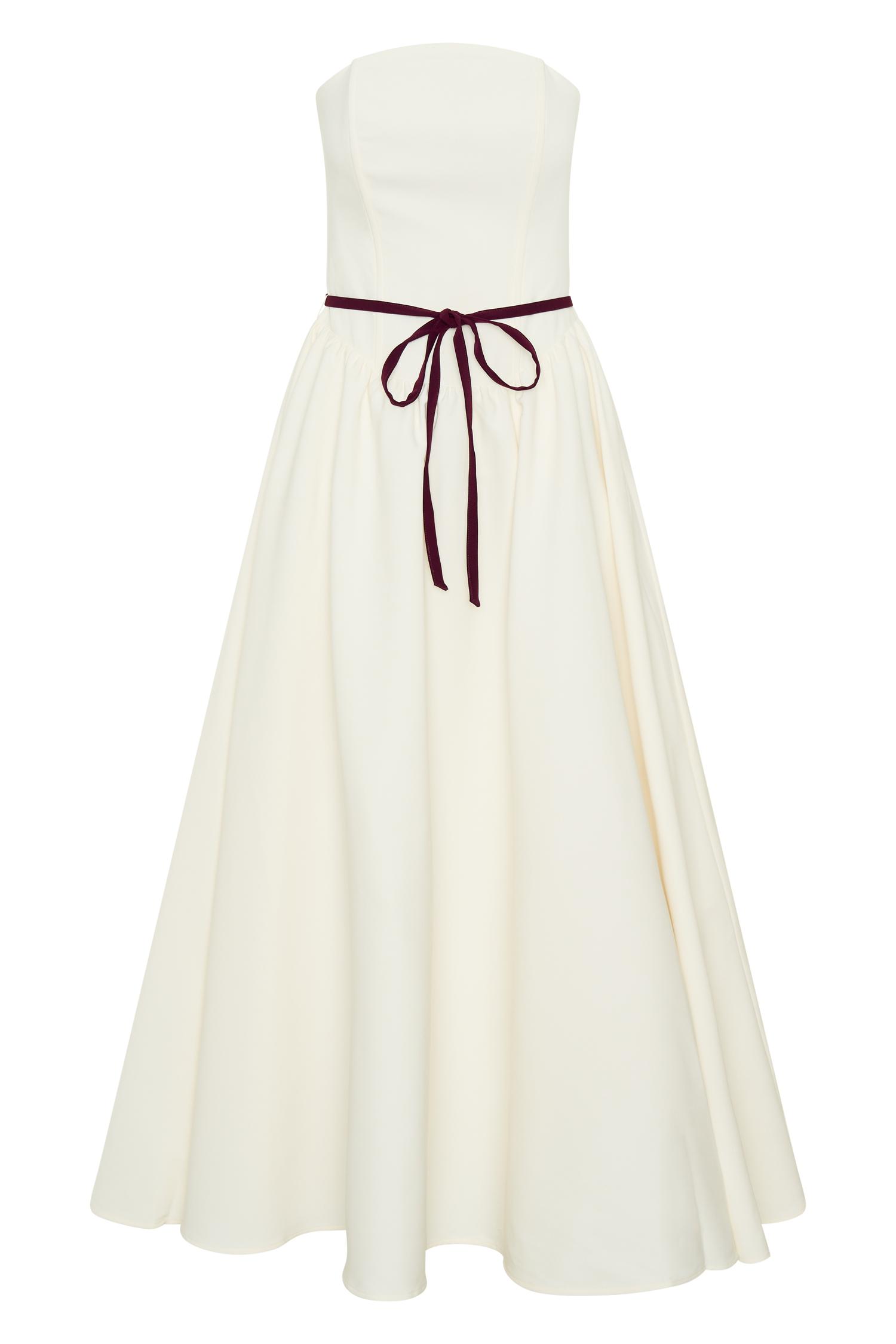 Penny Strapless Contrast Midi Dress - Ivory & Burgundy Product Image