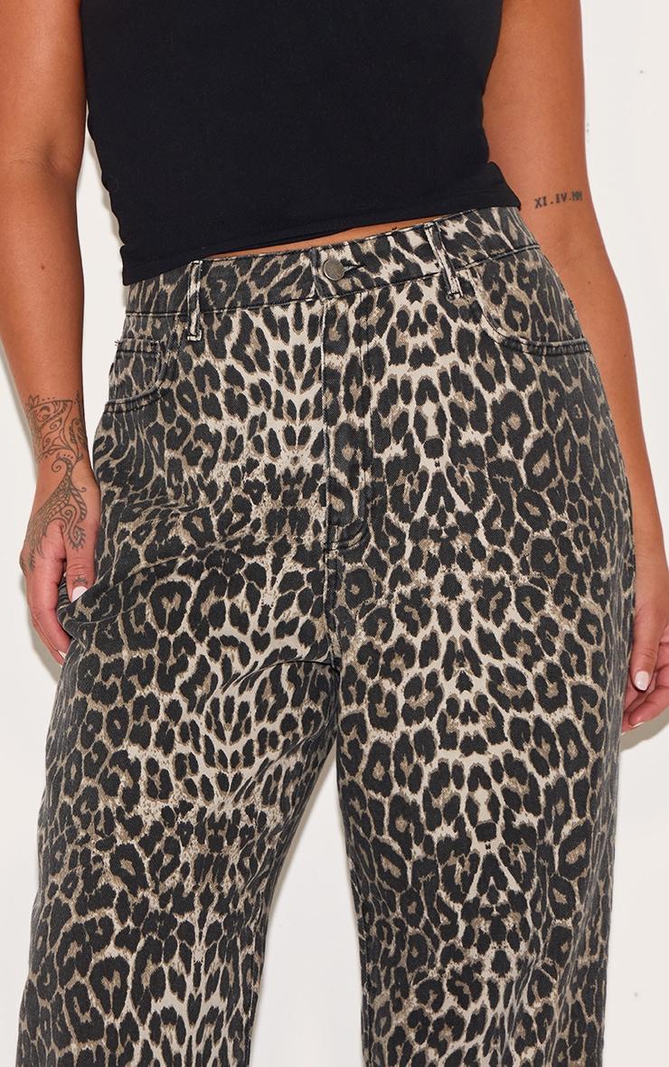 Plus Brown Leopard Print Denim Wide Leg Denim Jean Product Image