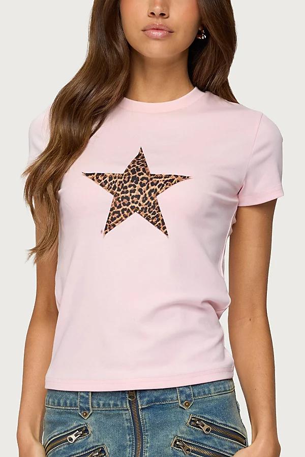 Edikted Narla Leopard Star T-Shirt Top Womens at Urban Outfitters Product Image