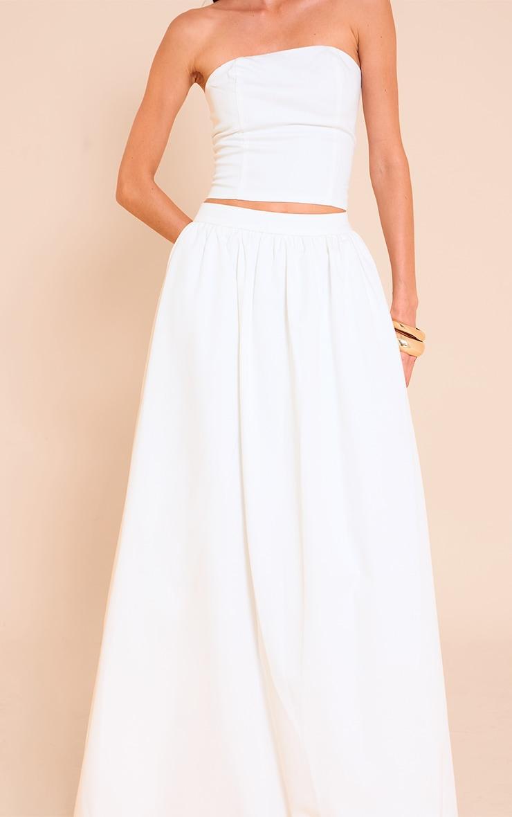 White Woven Band Detail Pleated Maxi Skirt Product Image