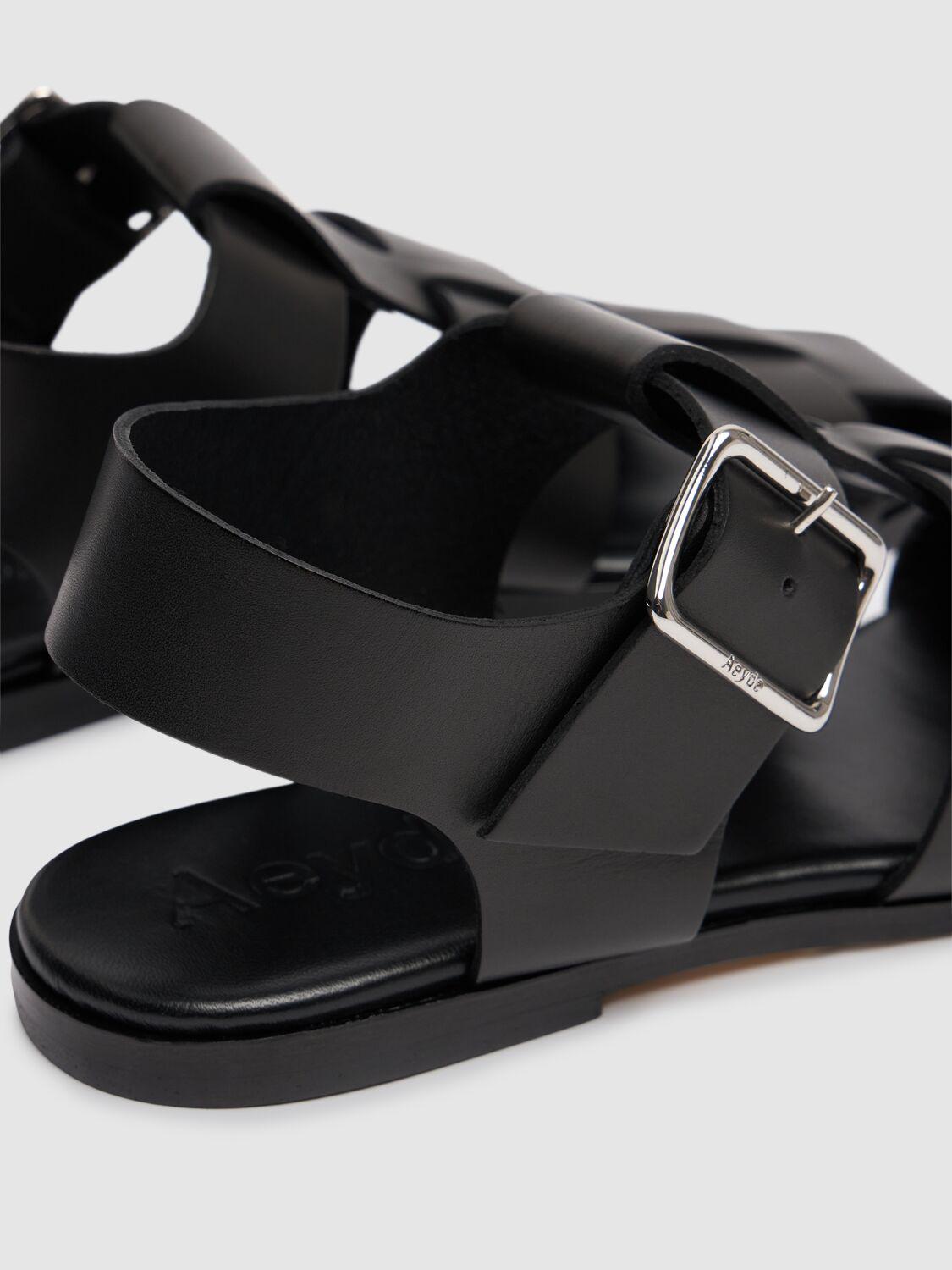 AEYDE 10mm Whit Leather Fisherman Sandals In Black Product Image