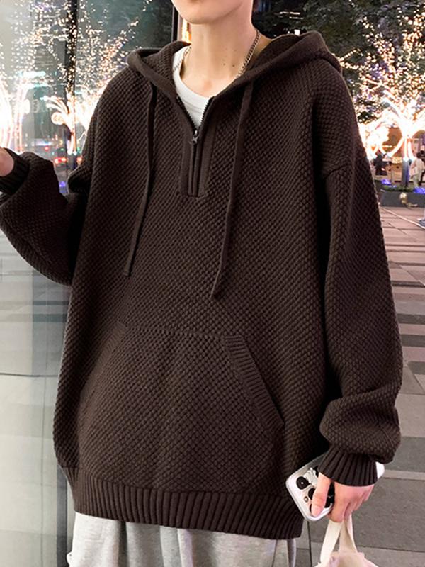 Men's Solid Half Zip Hooded Knit Sweatshirt Product Image