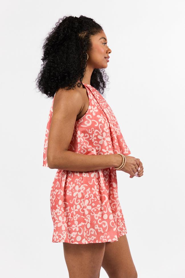 Spotlight Moment Coral Print Halter Neck Romper FINAL SALE Product Image