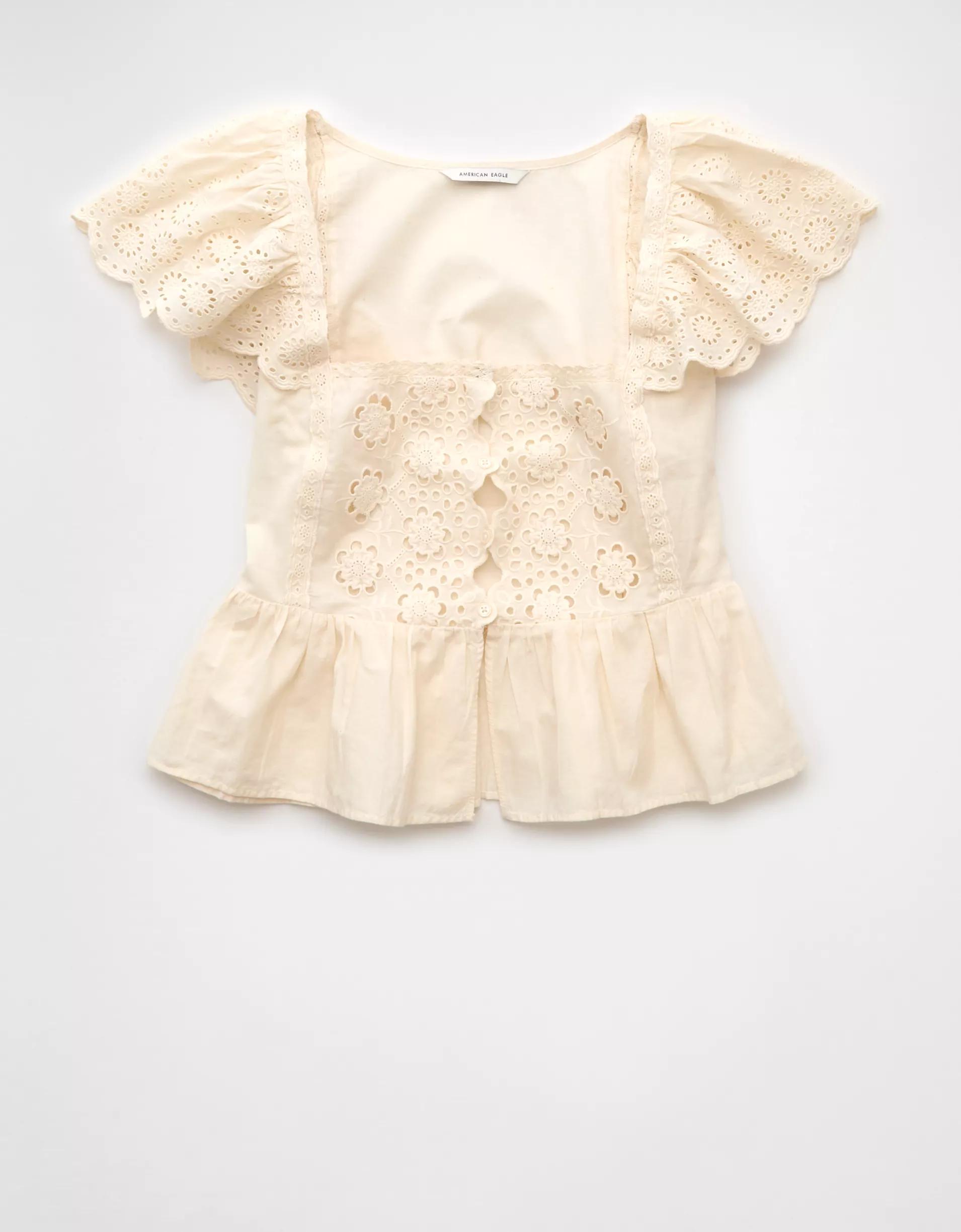 AE Cap Sleeve Eyelet Blouse Product Image