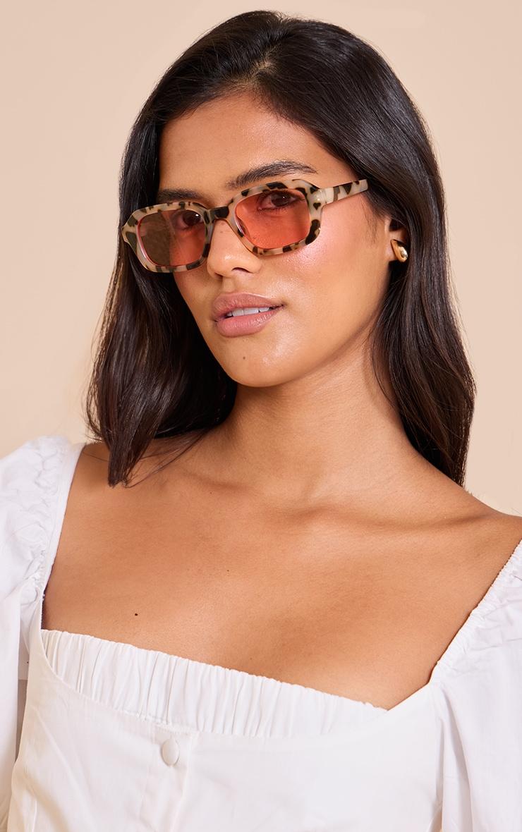 Brown Tort Pink Lens Square Frame Sunglasses Product Image