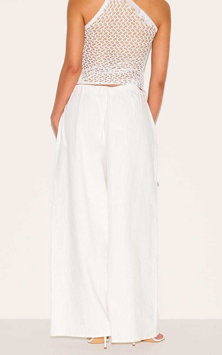 Petite White Premium Linen Look Wide Leg Side Tie Detail Pants Product Image