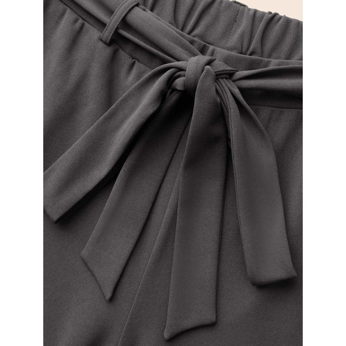 Plus Size Solid Tie Knot Skinny Pants Women DimGray Elegant Skinny Mid Rise Everyday Pants BloomChic 28/5X Product Image