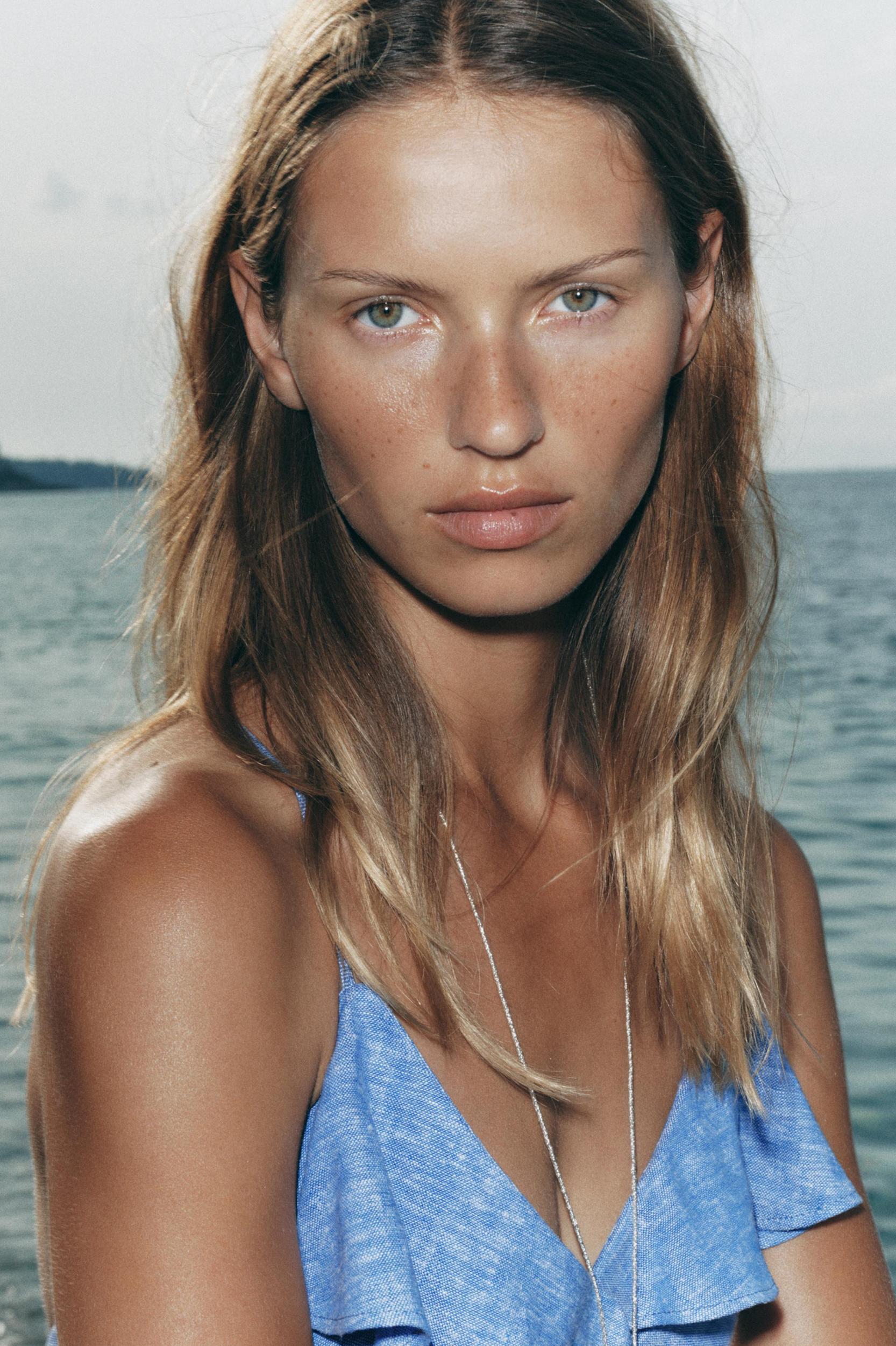 LINEN RUFFLED STRAP DRESS Product Image