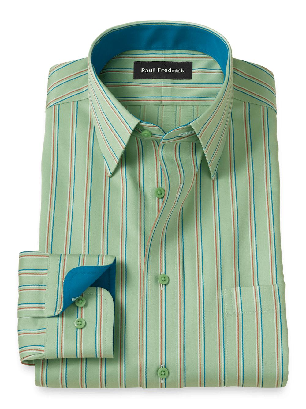 Comfort Stretch Non-Iron Stripe Dress Shirt With Contrast Trim - Mint Green Product Image