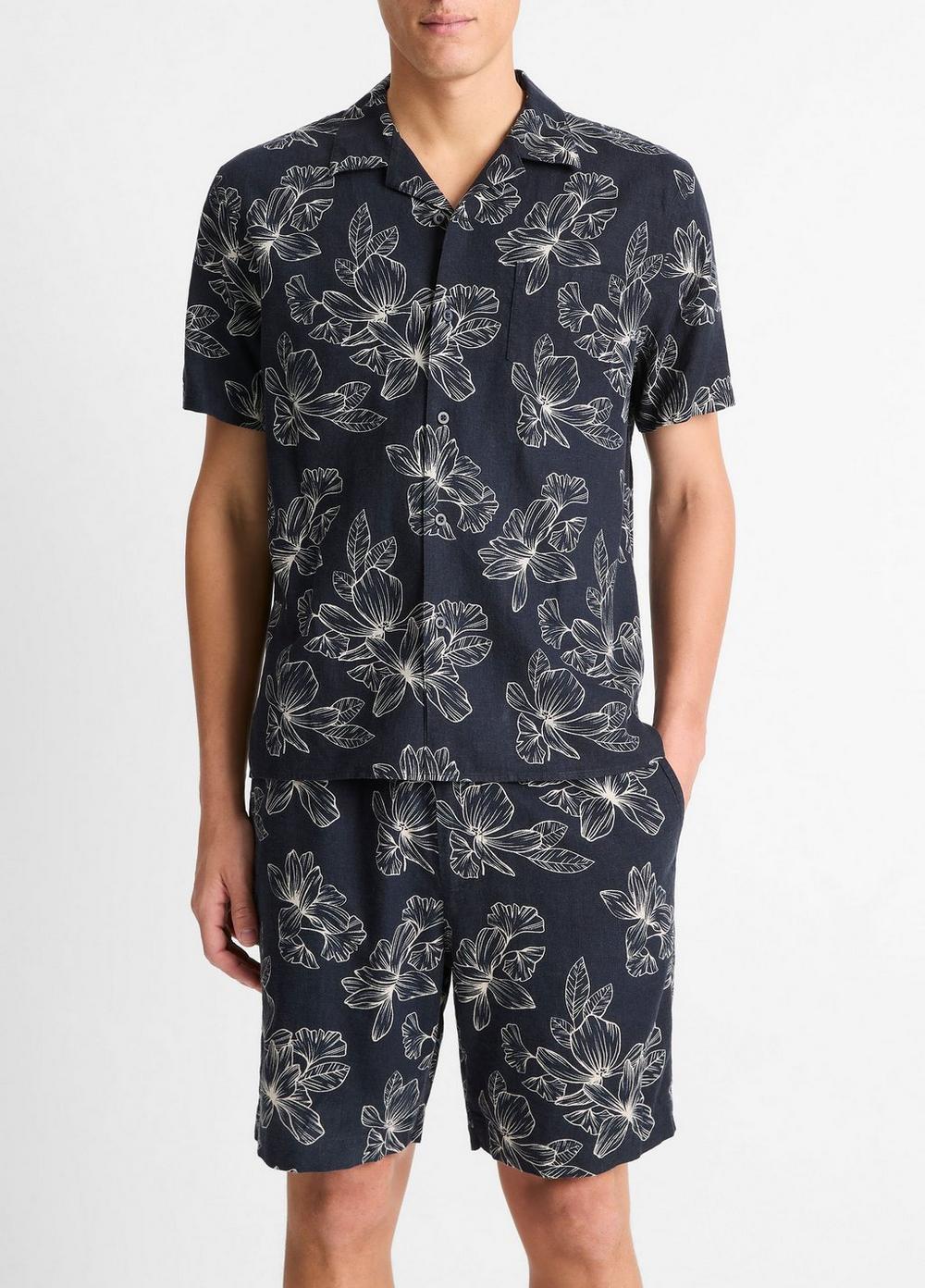 Line Floral Linen-Blend Cabana Shirt Product Image