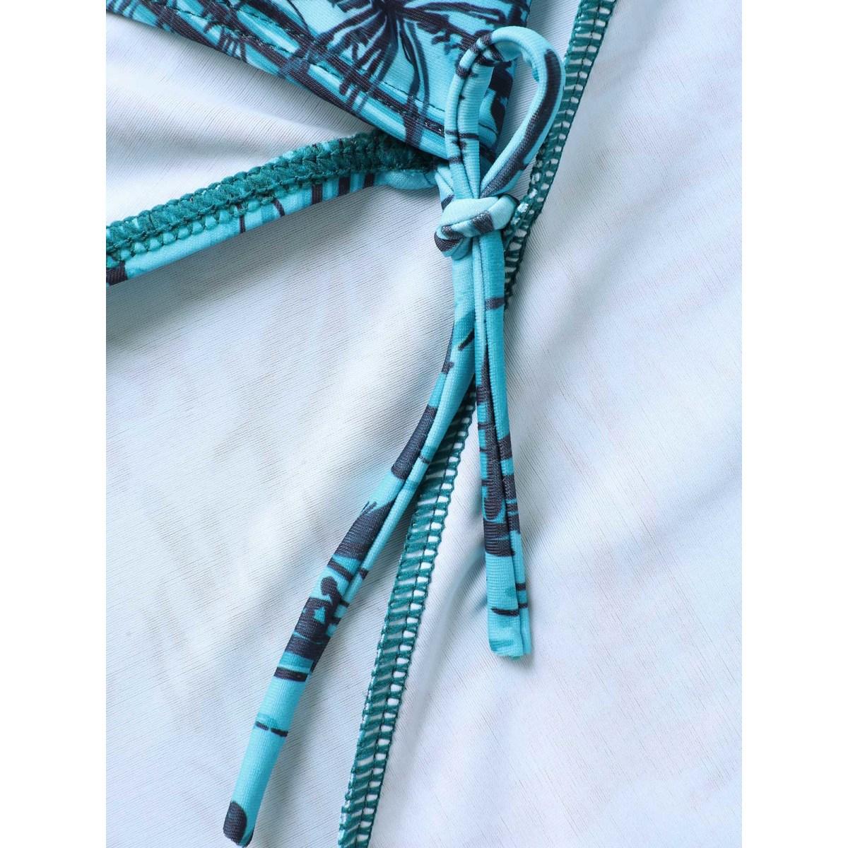 Plus Size Anti Float Tie Tropical Print Swim Dress Women's Swimwear Teal Resort Bodycon Overlap Collar High stretch Curve Swim Dresses BloomChic 28/5X Product Image