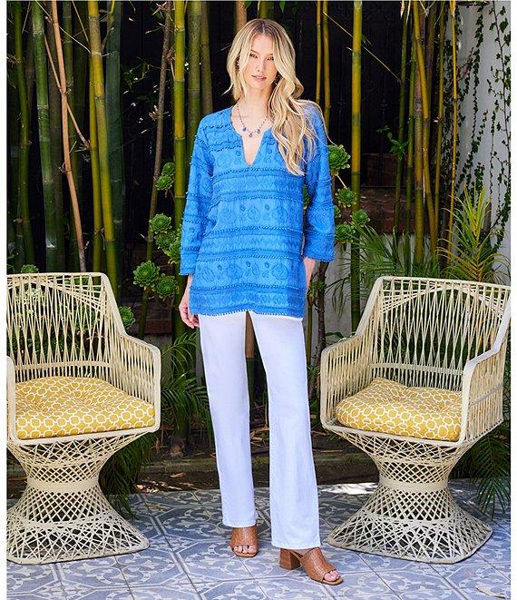 Karen Kane Embroidered Split-Neck 3/4 Flare Sleeve Tunic Product Image