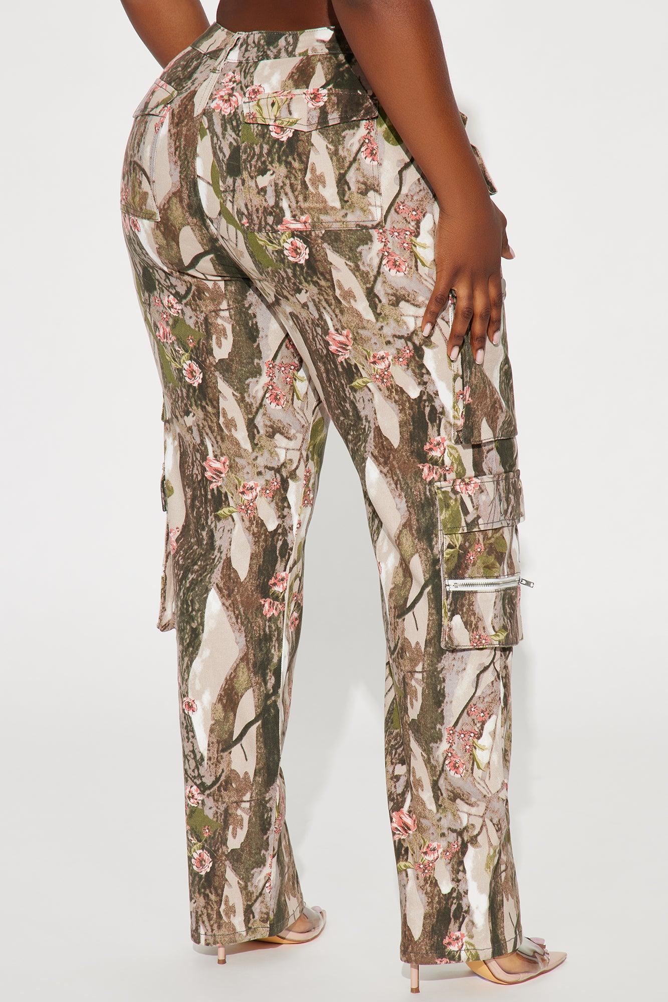 By A Long Shot Floral Camo Stretch Cargo Jeans - Taupe/combo Product Image
