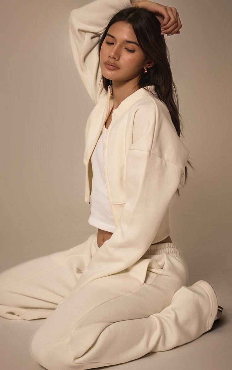 Cream Seam Detail Wide Leg Sweatpants Product Image