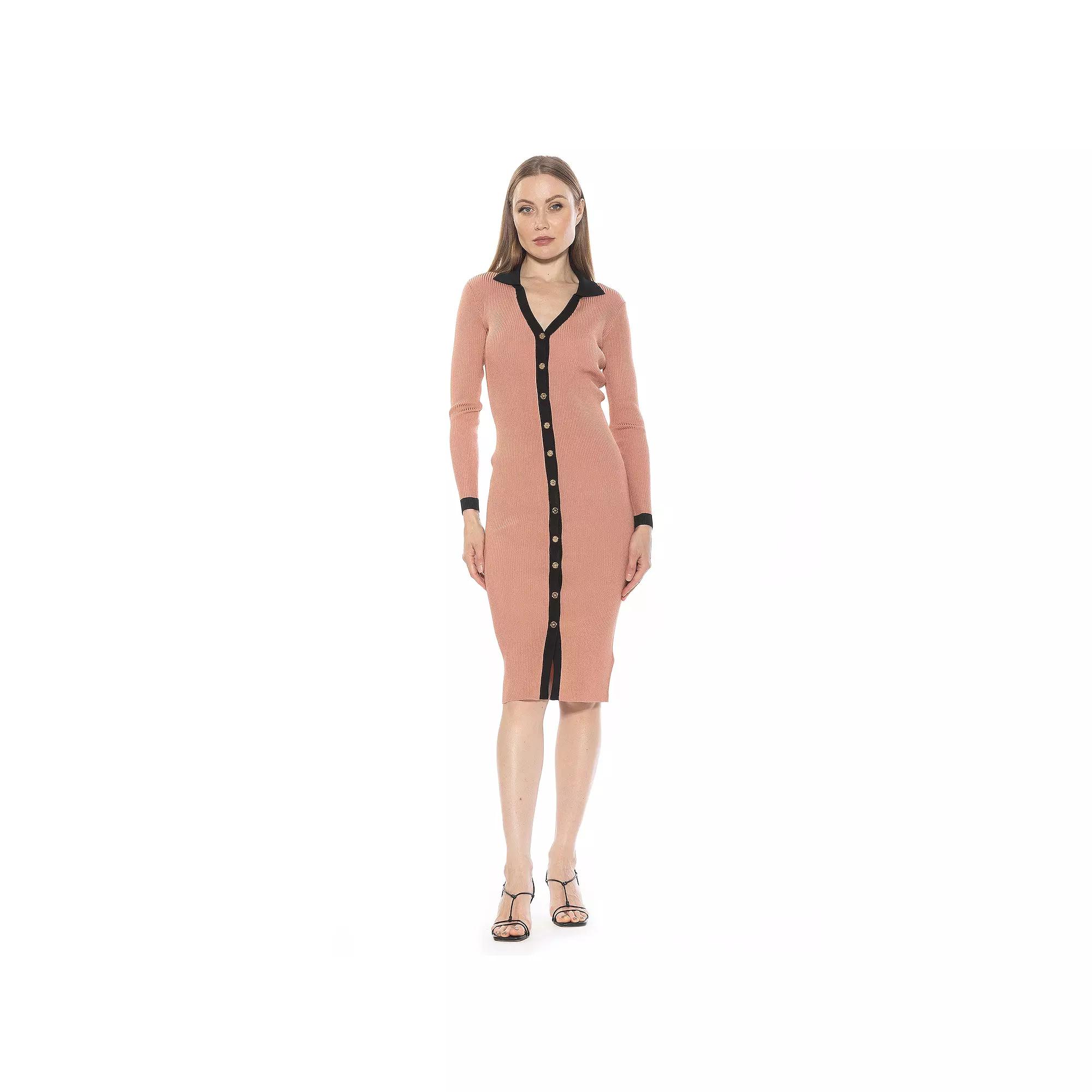 Women's ALEXIA ADMOR Cordelia Long Sleeve Knit Midi Dress, Size: Small, Camel Product Image