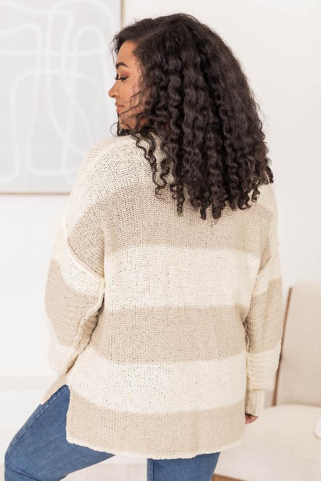 Know You Best Beige Oversized Striped Henley Sweater Product Image