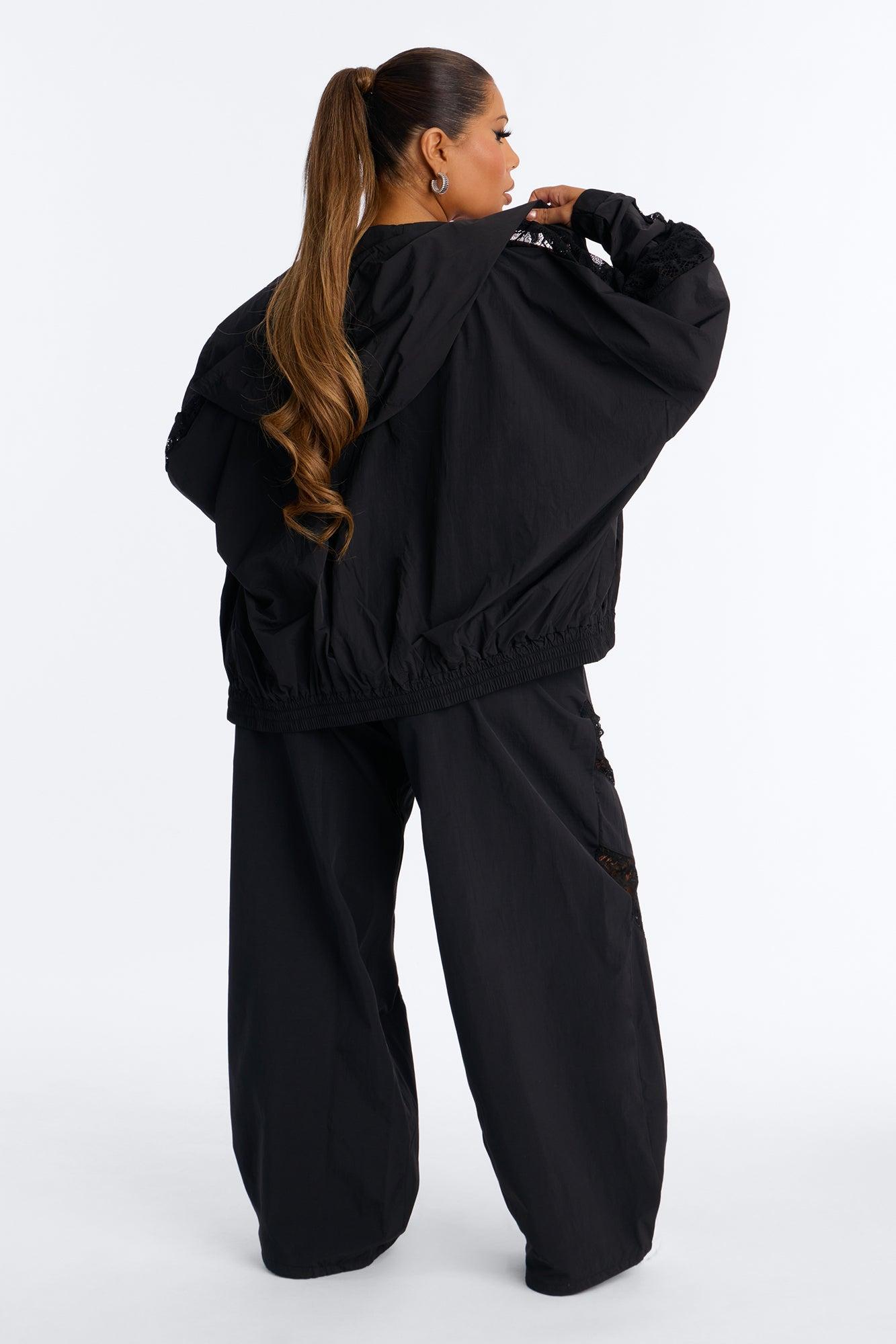 Sweet Addiction Lace Trim Windbreaker Jacket - Black Female Product Image