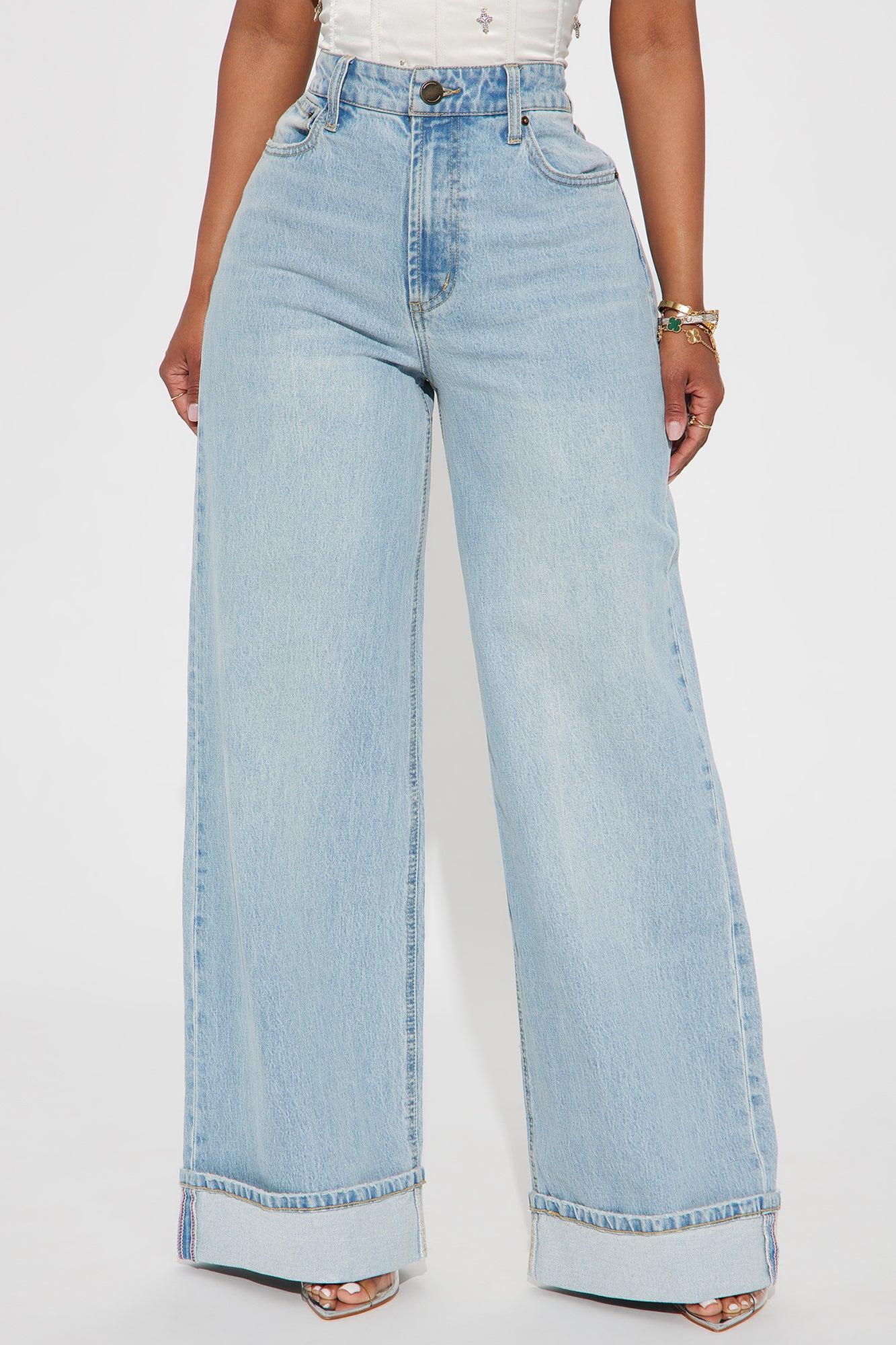 Anika Cuffed Wide Leg Jeans - Light Wash Product Image