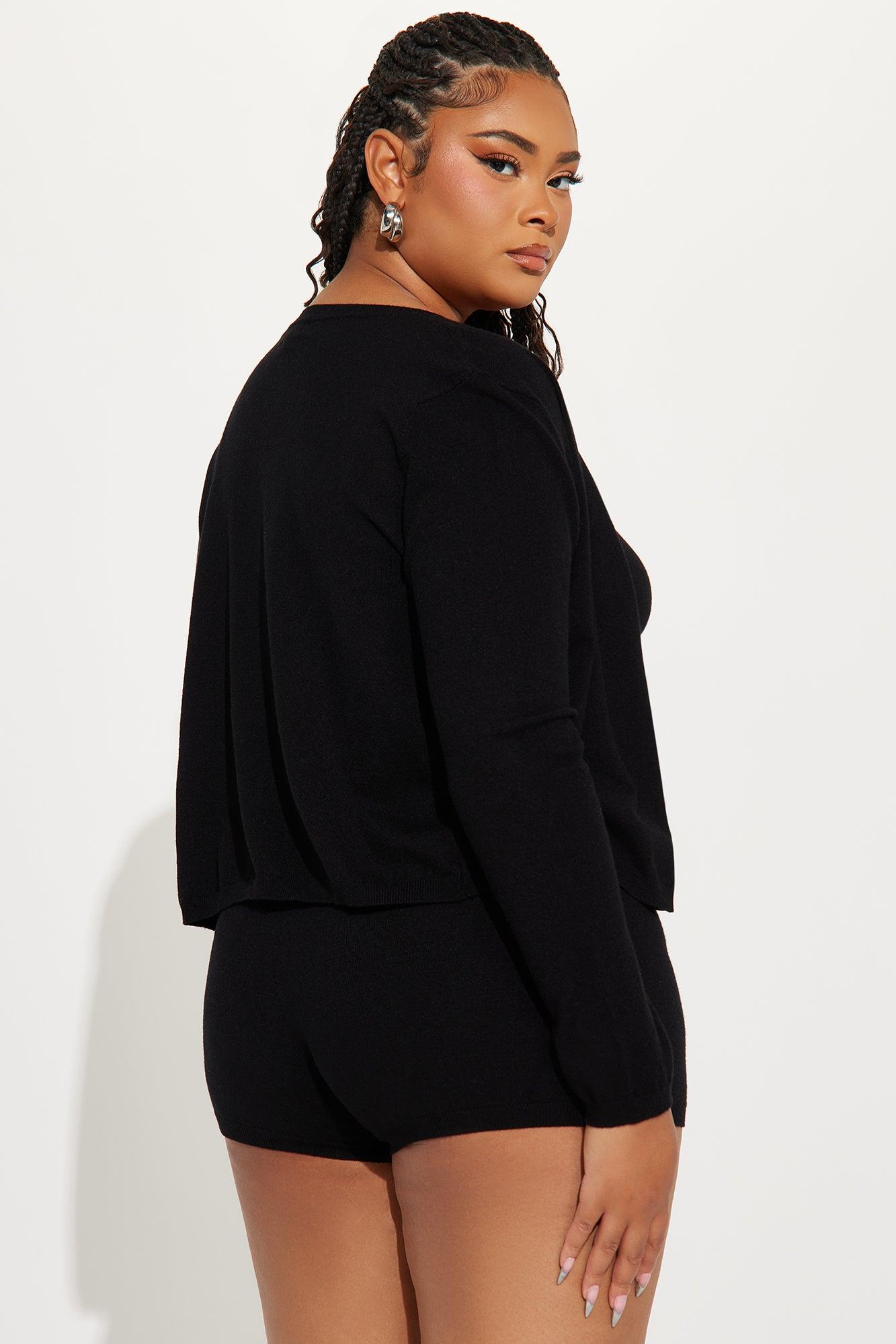 Cutesy Vibe 3 Piece Sweater Short Set - Black Product Image