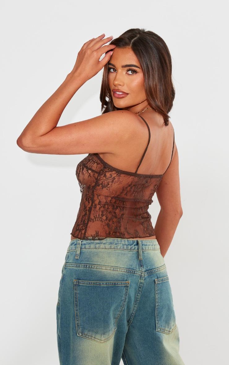 Brown Lace Spaghetti Strap Cami Top Product Image