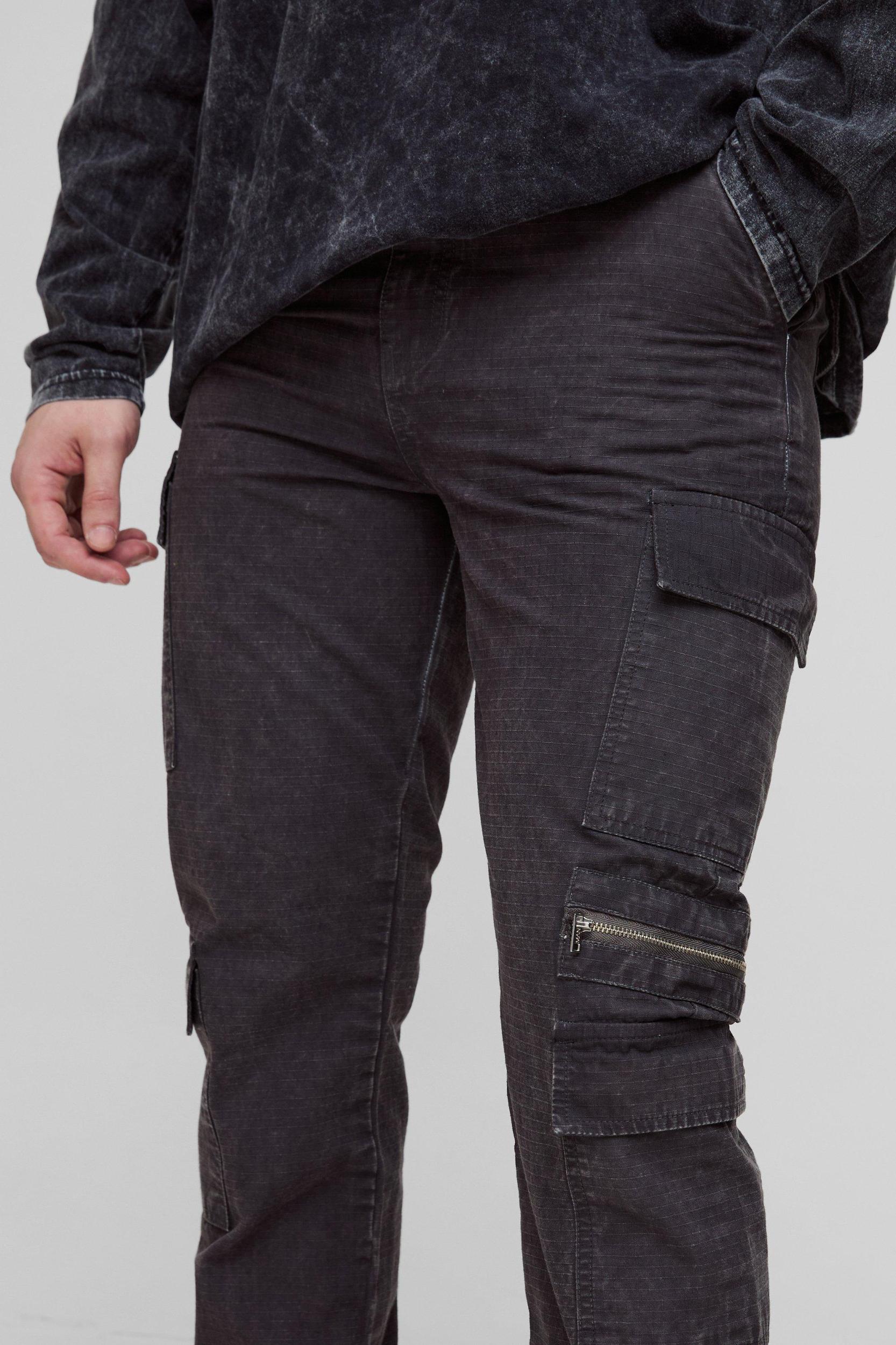Tall Washed Ripstop Zip Detail Slim Fit Cargo Pants | boohooMAN USA Product Image