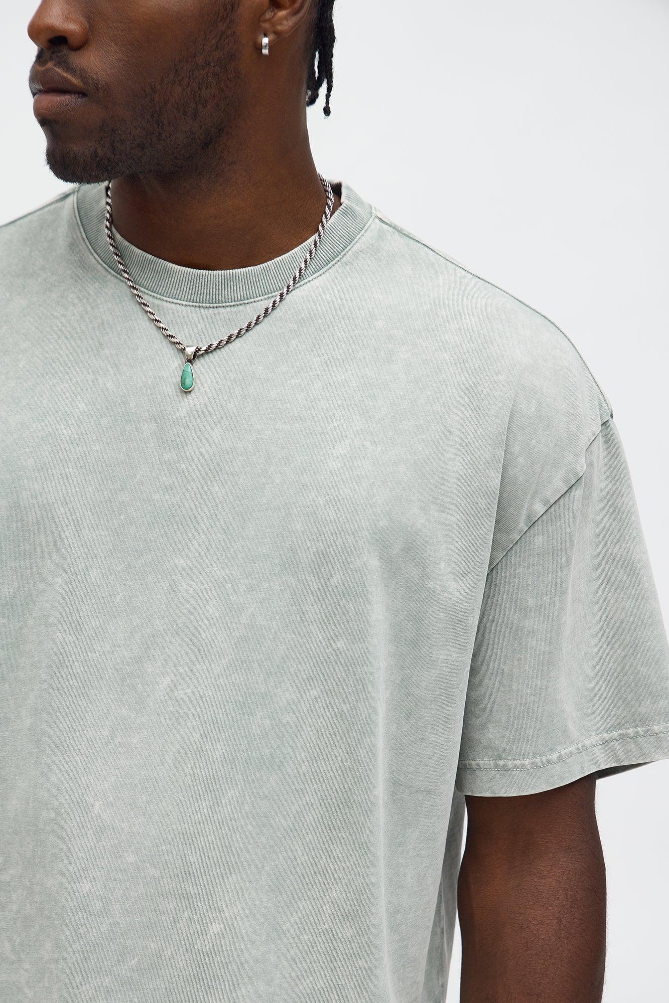 Tinted Acid Wash Boxy Cropped Heavyweight Short Sleeve Tee - Sage Product Image