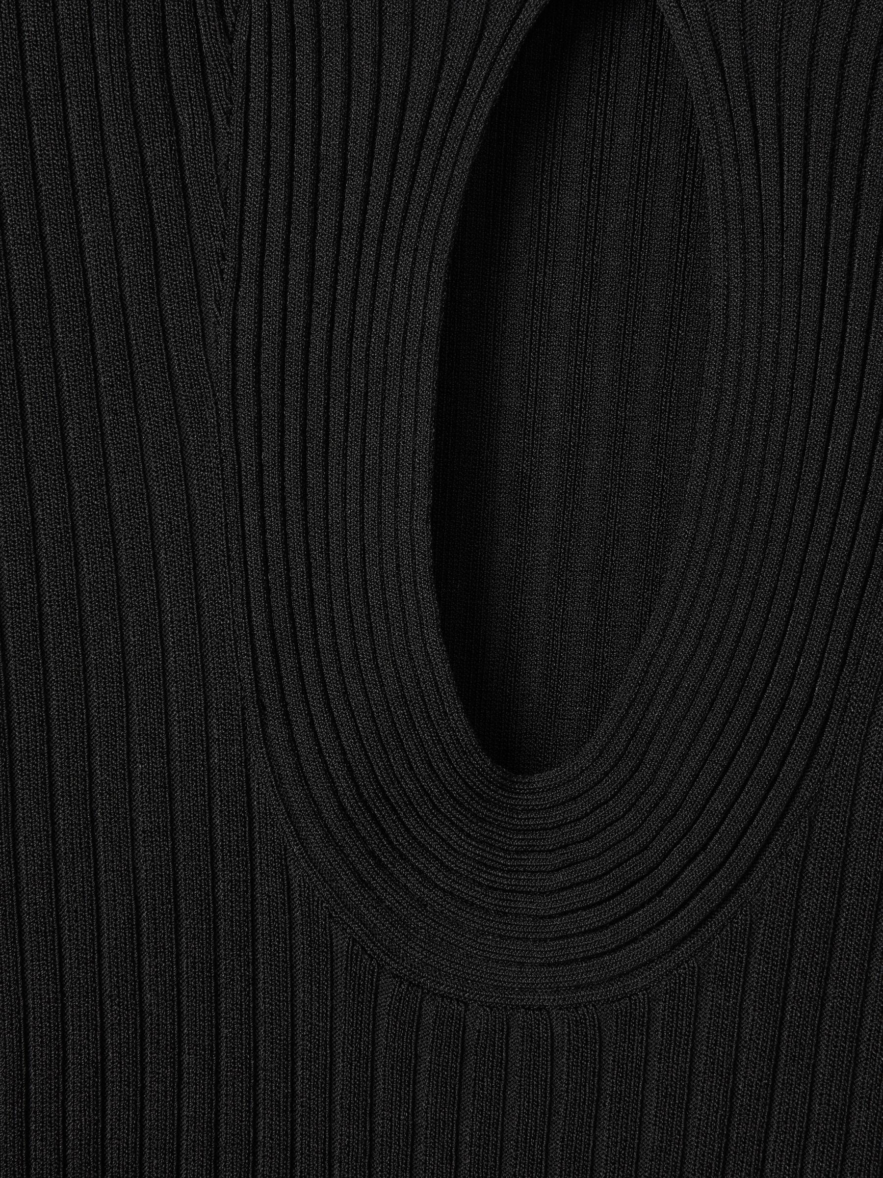 Florere Ribbed Blouson Sleeve Midi Dress in Black Product Image